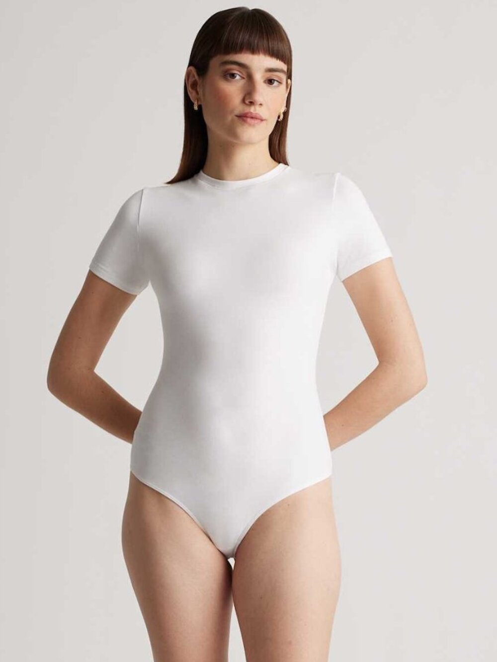Quince Stretch Cotton Jersey Short Sleeve Bodysuit in White